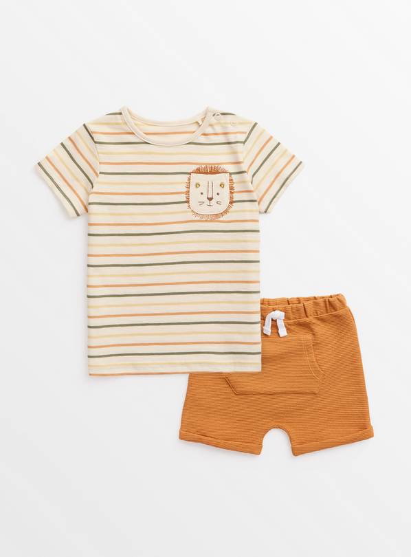 Stripe Lion T-Shirt & Terracotta Shorts Up to 3 mths